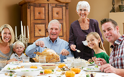 Family around Thanksgiving dinner