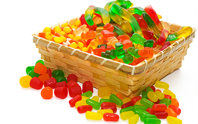 A basket full of a variety of candies