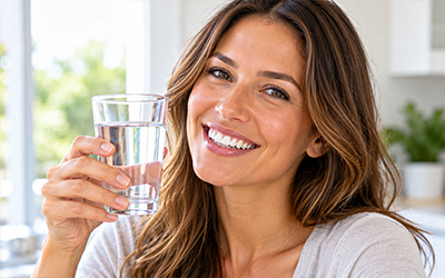 Woman smiling and holding water